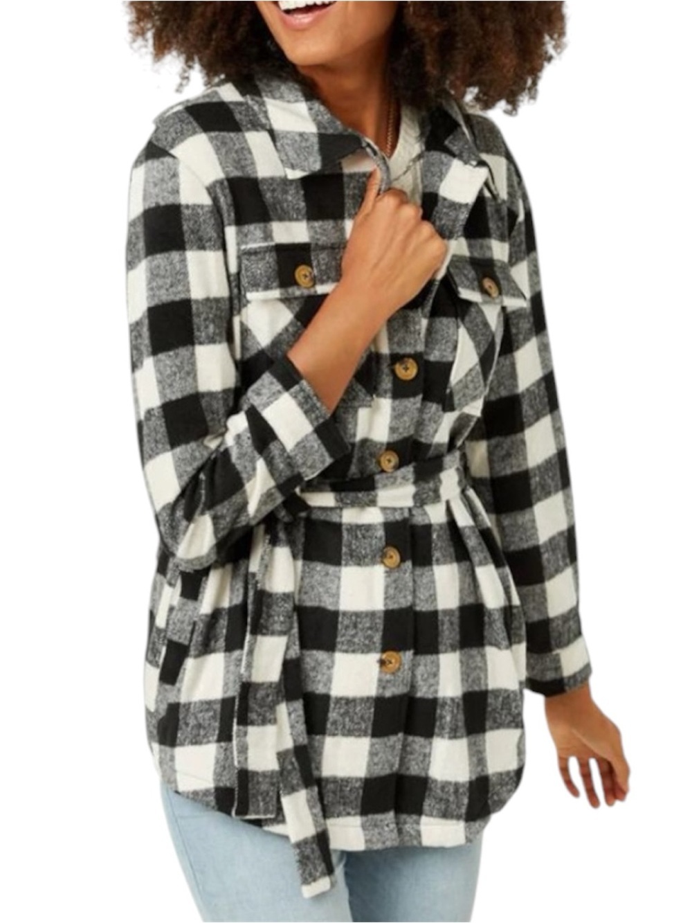 Hayden Black & White Plaid Belted Utility Shacket